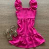 Vestido Infantil Feminino Curto Pink com Amarração Atrás Fernanda Ramos Kids