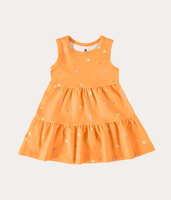 Vestido Infantil Feminino Laranja Estampado de Sorvetinho Fernanda Ramos Kids