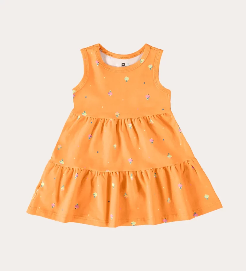 Vestido Infantil Feminino Laranja Estampado de Sorvetinho Fernanda Ramos Kids