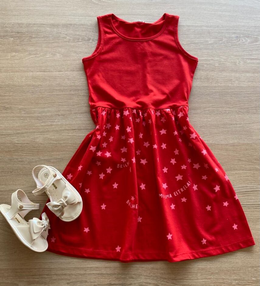 fernandaramoskids com br Vestido Infantil Feminino Rodado Vermelho Estrelas1