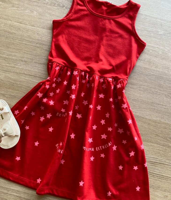 fernandaramoskids com br Vestido Infantil Feminino Rodado Vermelho Estrelas2