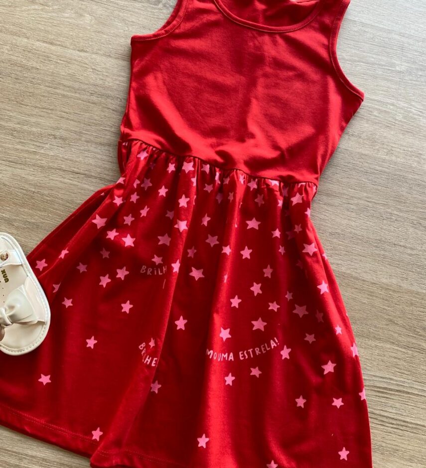 fernandaramoskids com br Vestido Infantil Feminino Rodado Vermelho Estrelas2