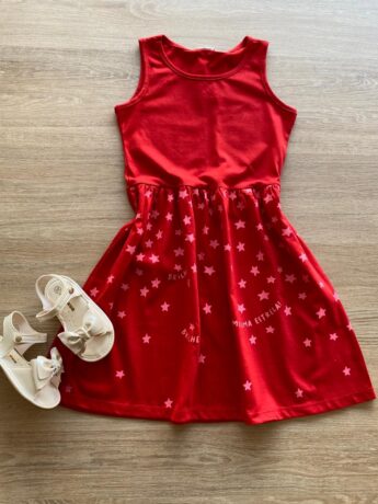 Vestido Infantil Feminino Rodado Vermelho Estrelas Fernanda Ramos Kids