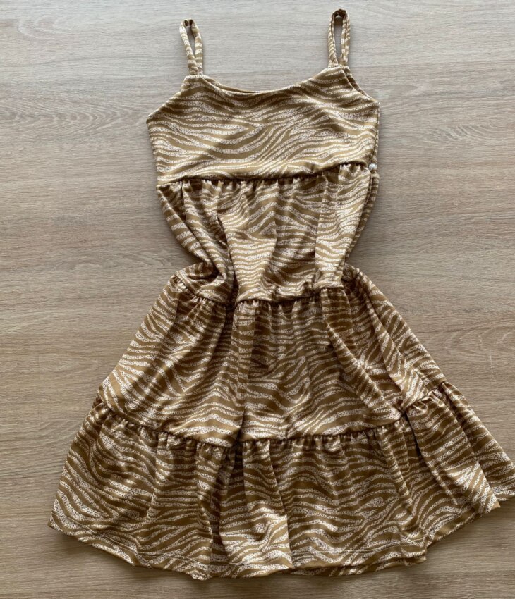 fernandaramoskids com br Vestido Infantil Feminino Soltinho Alça Fina Animal Print Bege2