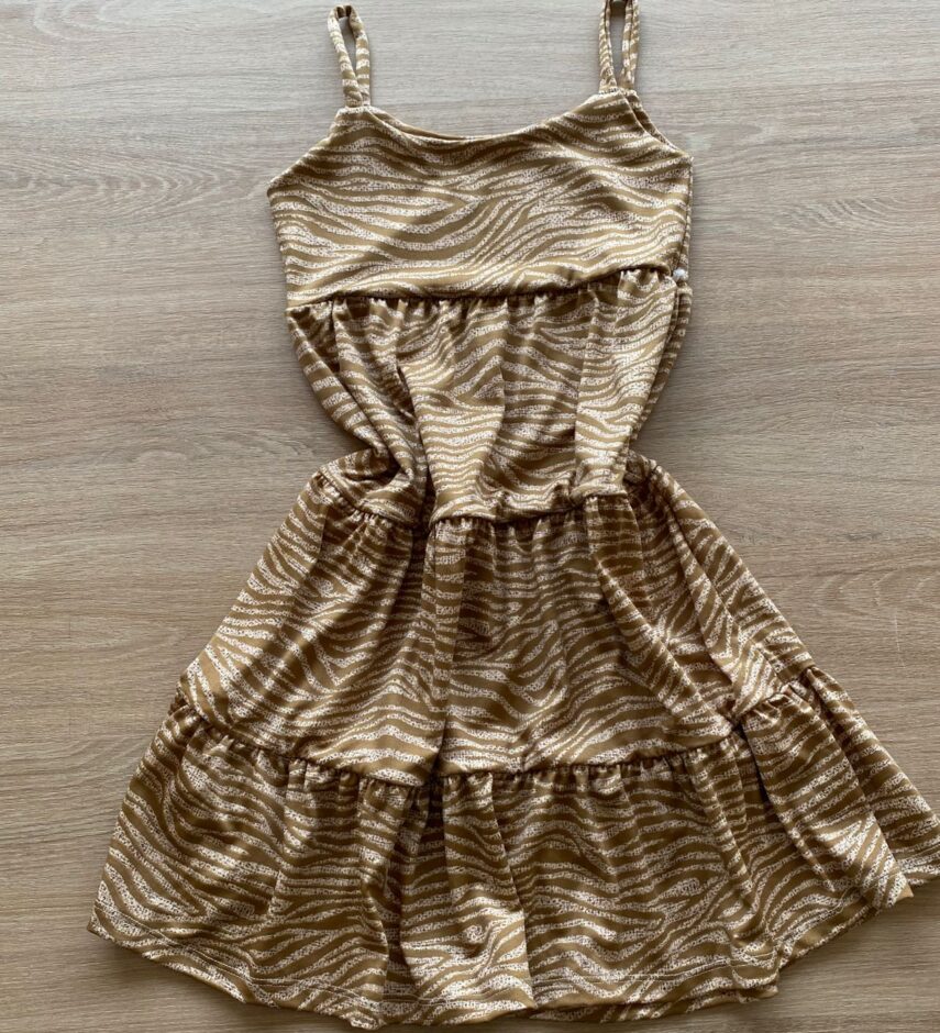 fernandaramoskids com br Vestido Infantil Feminino Soltinho Alça Fina Animal Print Bege2