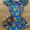 Vestido Infantil Feminino Soltinho Estampa Tropical Azul Fernanda Ramos Kids