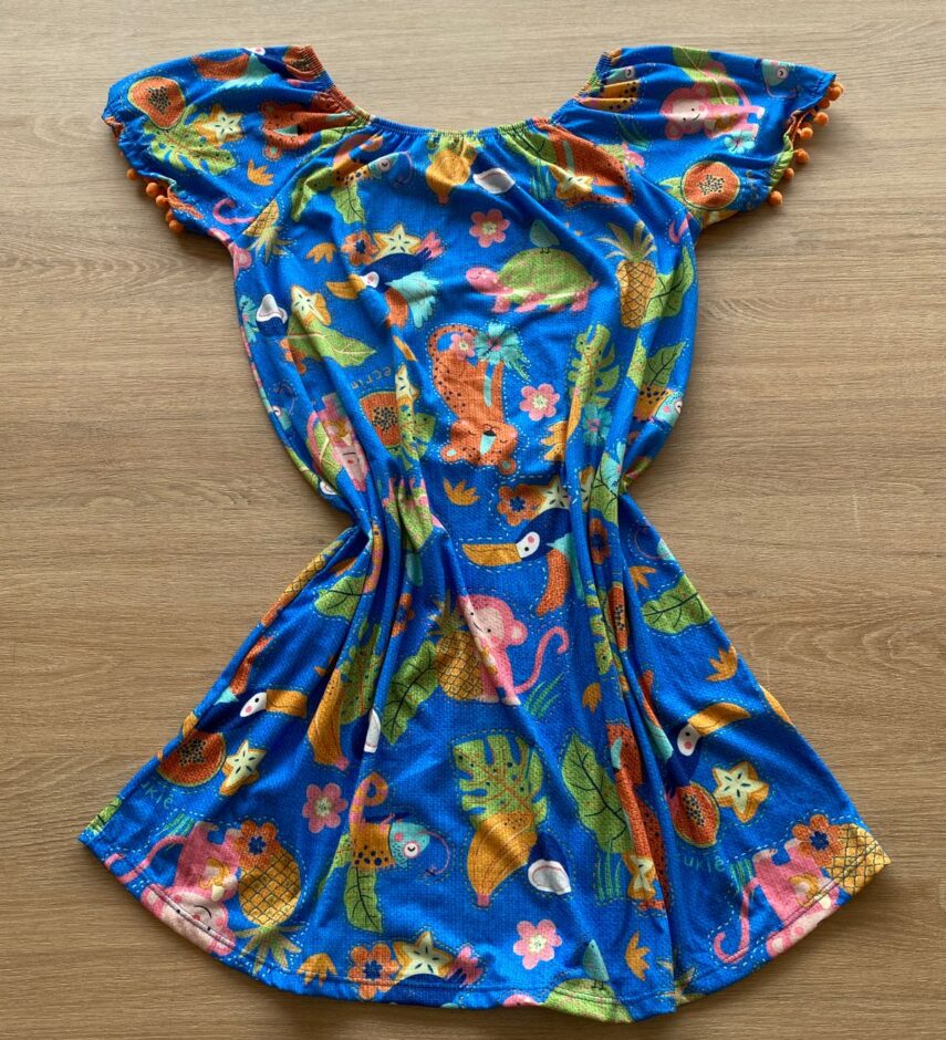 fernandaramoskids com br Vestido Infantil Feminino Soltinho Estampa Tropical Azul2