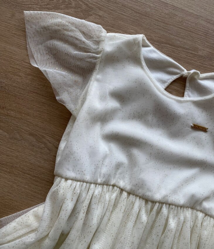 fernandaramoskids com br Vestido Infantil Feminino Tule Manga Curta Off White1