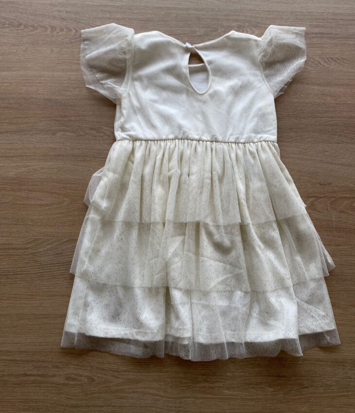 fernandaramoskids com br Vestido Infantil Feminino Tule Manga Curta Off White2
