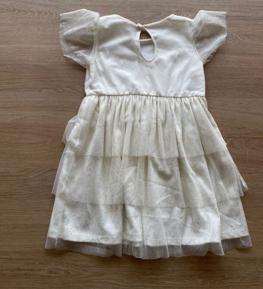 fernandaramoskids com br Vestido Infantil Feminino Tule Manga Curta Off White2