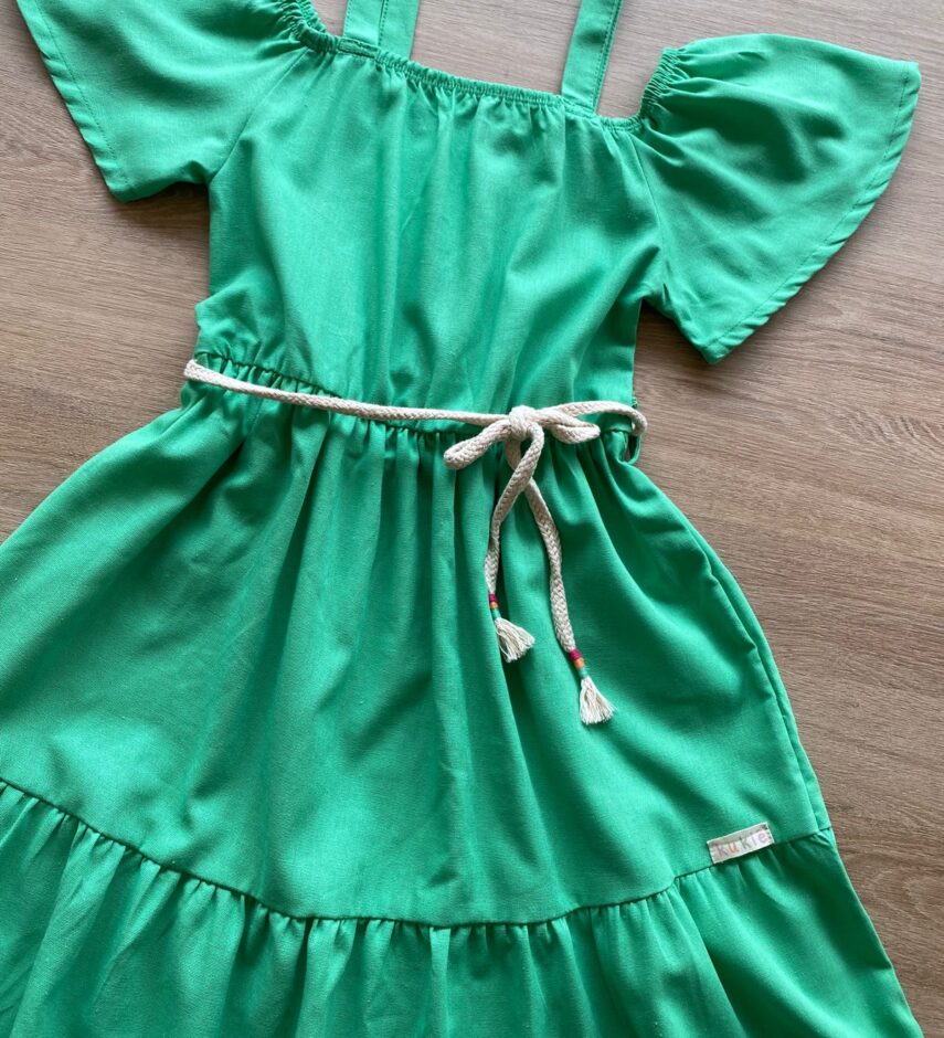fernandaramoskids com br Vestido Infantil Feminino Verde com Amarração na Cintura1