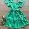 Vestido Infantil Feminino Verde com Amarração na Cintura Fernanda Ramos Kids