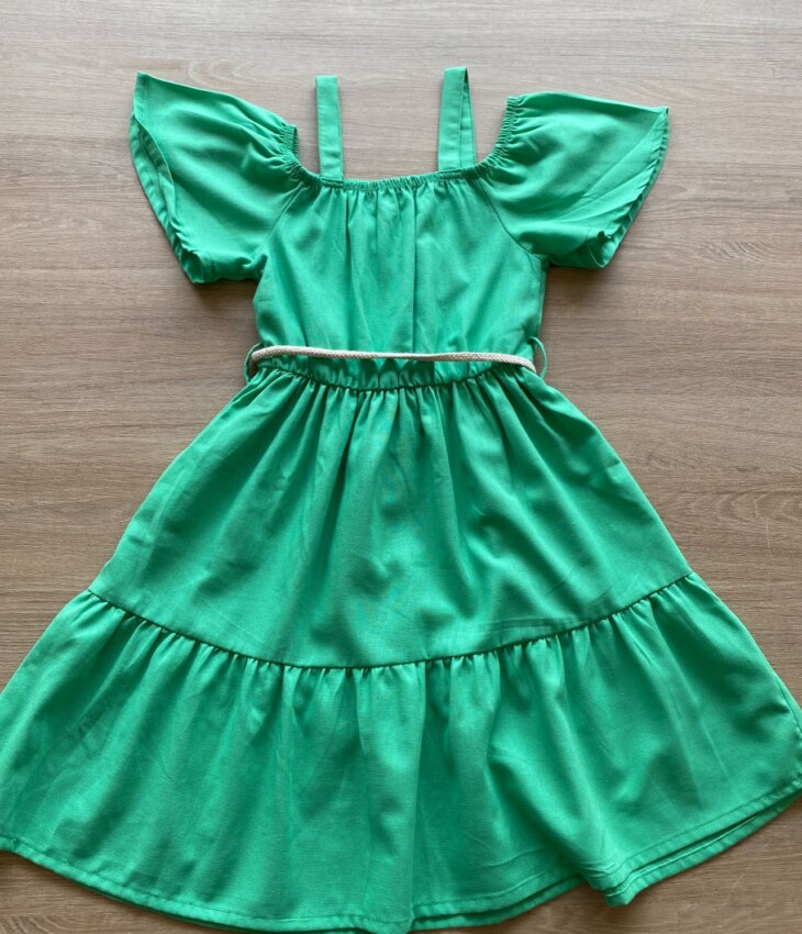 fernandaramoskids com br Vestido Infantil Feminino Verde com Amarração na Cintura2