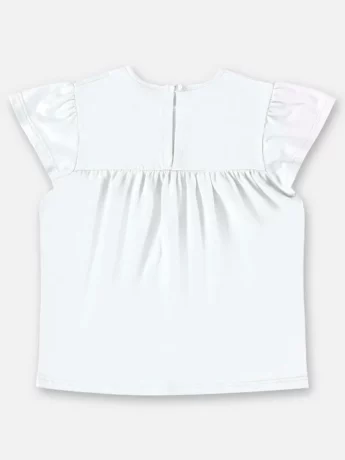 Blusa Infantil Manga Curta em Meia Malha Branca Fernanda Ramos Kids