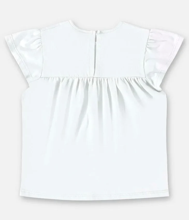 Blusa Infantil Manga Curta em Meia Malha Branca Fernanda Ramos Kids
