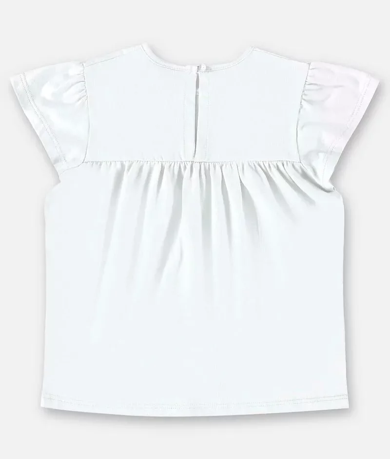 Blusa Infantil Manga Curta em Meia Malha Branca Fernanda Ramos Kids