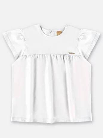 Blusa Infantil Manga Curta em Meia Malha Branca Fernanda Ramos Kids