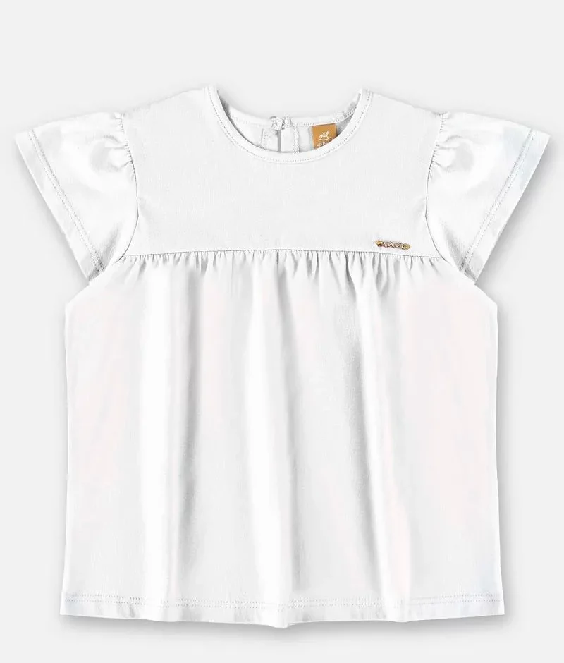 Blusa Infantil Manga Curta em Meia Malha Branca Fernanda Ramos Kids