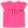 Blusa Infantil Manga Curta em Meia Malha Rosa Neon Fernanda Ramos Kids