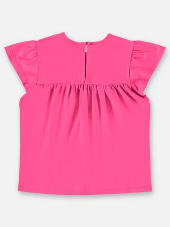 Blusa Infantil Manga Curta em Meia Malha Rosa Neon Fernanda Ramos Kids