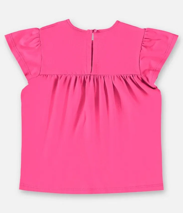 Blusa Infantil Manga Curta em Meia Malha Rosa Neon Fernanda Ramos Kids