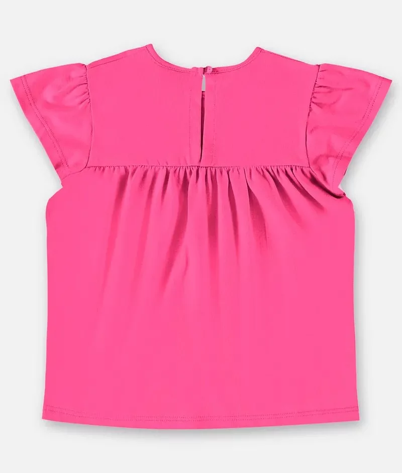 Blusa Infantil Manga Curta em Meia Malha Rosa Neon Fernanda Ramos Kids