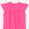 Blusa Infantil Manga Curta em Meia Malha Rosa Neon