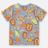 Camiseta Infantil Masculina Manga Curta Meia Malha Azul Estampada Fernanda Ramos Kids