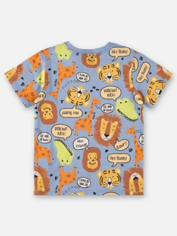 Camiseta Infantil Masculina Manga Curta Meia Malha Azul Estampada Fernanda Ramos Kids