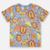 Camiseta Infantil Masculina Manga Curta Meia Malha Azul Estampada Fernanda Ramos Kids