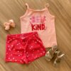 Conjunto Infantil Feminino Be Kind Regata Rosa e Short Estampado Fernanda Ramos Kids