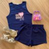 Conjunto Infantil Feminino Blusa Cropped e Short Azul Marinho Fernanda Ramos Kids