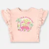fernandaramoskids com br Conjunto Infantil Feminino Rosa Blusa Manga Babado Estampada e Short1