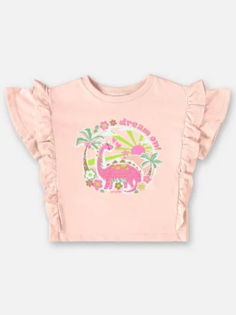 fernandaramoskids com br Conjunto Infantil Feminino Rosa Blusa Manga Babado Estampada e Short1