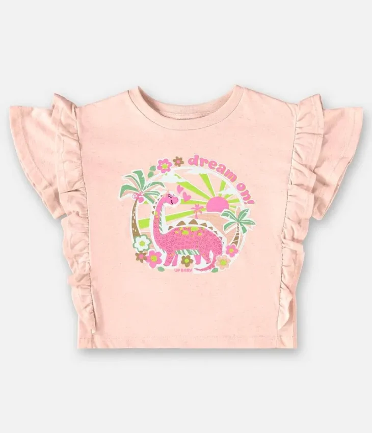 fernandaramoskids com br Conjunto Infantil Feminino Rosa Blusa Manga Babado Estampada e Short1