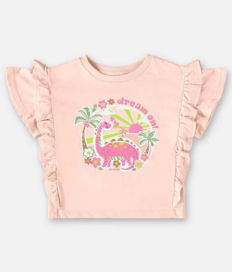 fernandaramoskids com br Conjunto Infantil Feminino Rosa Blusa Manga Babado Estampada e Short1