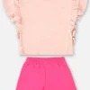 fernandaramoskids com br Conjunto Infantil Feminino Rosa Blusa Manga Babado Estampada e Short3