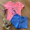 Conjunto Infantil Feminino Summer Love Blusa Rosa e Short Azul Fernanda Ramos Kids