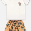 Conjunto Infantil Masculino Camiseta Off White e Bermuda Estampada Fernanda Ramos Kids