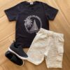 Conjunto Infantil Masculino Enjoy Camiseta Preta e Bermuda Listrada