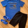 Conjunto Infantil Masculino Start Camiseta Azul e Bermuda Preta Fernanda Ramos Kids