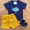 Conjunto Infantil Masculino Tubmarino Camiseta Azul e Bermuda Amarela Fernanda Ramos Kids