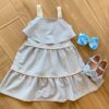 Vestido Infantil Feminino Azul Listrado com Detalhe em Crochê Fernanda Ramos Kids