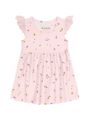 Vestido Infantil Feminino com Detalhe na Manga Rosa Estampado Fernanda Ramos Kids