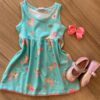 Vestido Infantil Feminino em Meia Malha Verde Água Estampado Fernanda Ramos Kids
