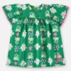 Vestido Infantil Feminino Manga Curta em Cotton Verde Estampado Fernanda Ramos Kids