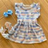 Vestido Infantil Feminino Manga Curta Meia Malha Azul Estampado Fernanda Ramos Kids