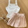 Conjunto Feminino Infantil Blusa Off White e Short Saia Lurex Rosé Fernanda Ramos Kids