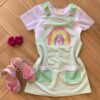 Conjunto Infantil Feminino Blusa Branca e Salopete Verde Estampada Fernanda Ramos Kids