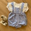 Conjunto Infantil Feminino Jardineira Bordada Azul e Blusa Branca Fernanda Ramos Kids
